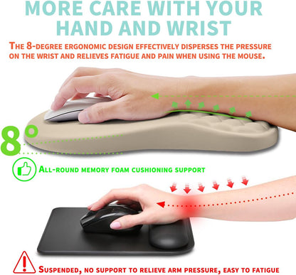 Ergonomic Mouse Pad Wrist Support with Memory Foam Massage Bulge, Carpal Tunnel Pain Relief Mousepad Wrist Rest for Mouse(12x8 inch, Apricot)