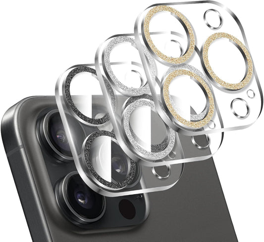 LucBuy 3PCS Sparkling Camera Lens Protector for iPhone 12 Pro Max, Full Clear Acrylic Cover with Shiny Colorful Glitter Designed Decoration Back Camera Protector