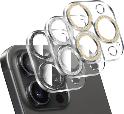 LucBuy 3PCS Sparkling Camera Lens Protector for iPhone 11 Pro/iPhone 11 Pro Max, Full Clear Acrylic Cover with Shiny Colorful Glitter Designed Decoration Back Camera Protector