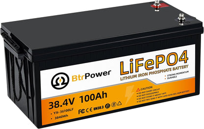 36V 100Ah LiFePO4 Battery, Built-in 100A BMS,3840Wh Lithium Battery,4000-15000 Deep Cycles & 10-Year Lifetime, Perfect for Marine, RV, Marine, Trolling Motor, Solar Off-Grid System