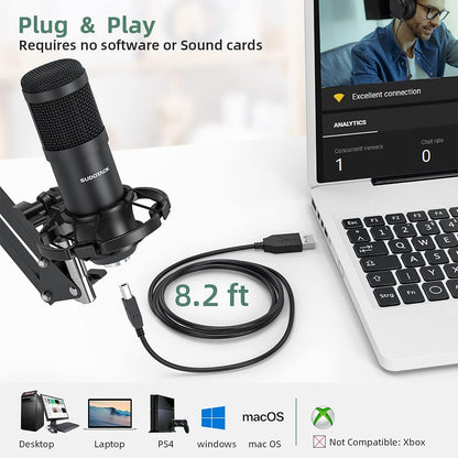 SUDOTACK USB Condenser Podcast Microphone for PC: Studio Microphone Kit with 192KHz/24bit Professional Sound Chipset Cardioid for Recording, Streaming, Gaming, Voice-Over, YouTube, Skype, Twitch