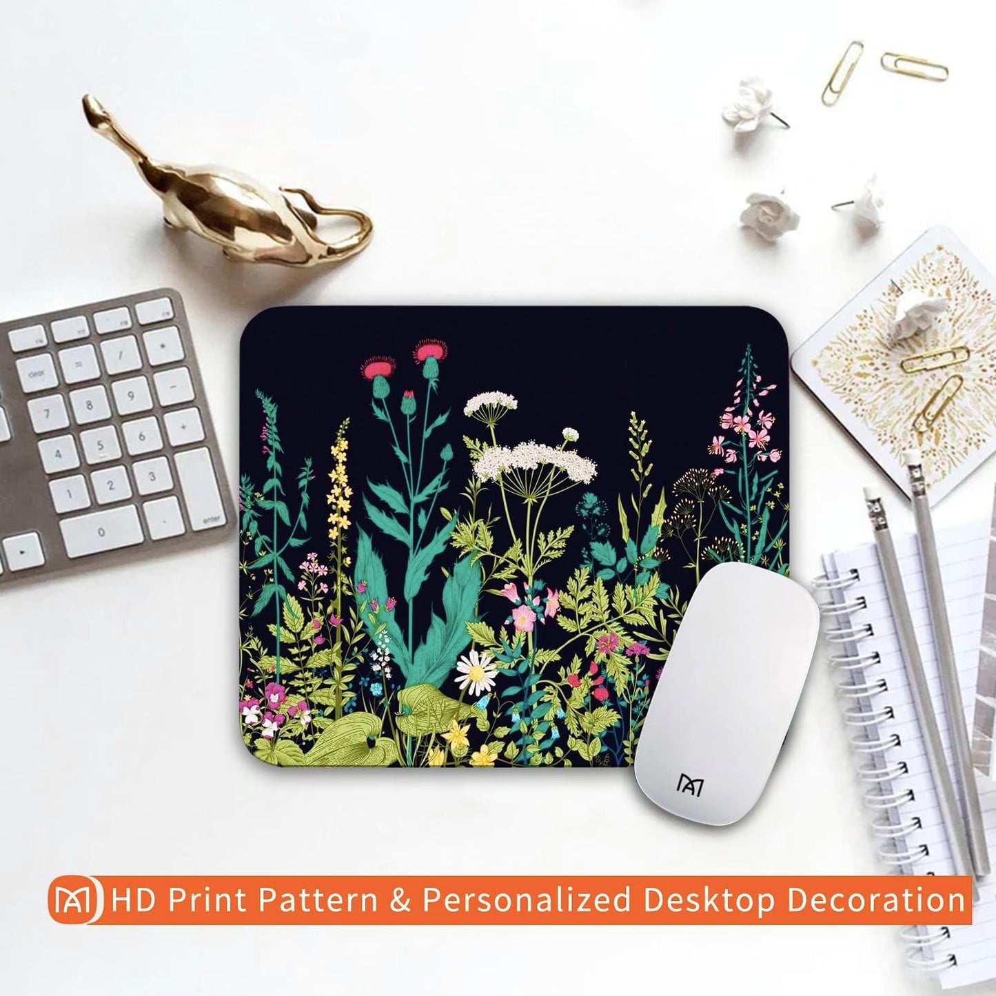 Square Mouse Pad Midnight Flowers,Personalized Premium-Textured Custom Mouse Mat Design,Washable Mousepad Cloth,Non-Slip Rubber Base Computer Mouse Pads for Wireless Mouse
