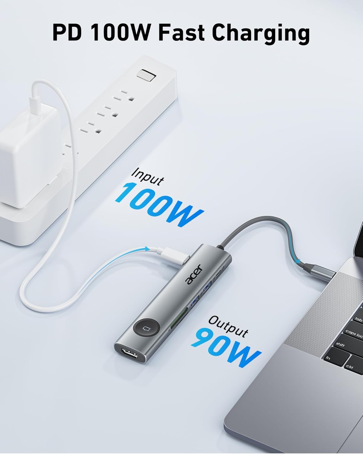 Acer USB C to HDMI Multiport Adapter, 7 in 1 USB-C Hub with HDMI 4K@60Hz, 100W PD, 2 USB-A 3.1 and 1 USB C 3.1 with 5Gbps, SD Card Reader, Type C Dongle for MacBook Pro/air, iPad, iPhone 16/15, Grey