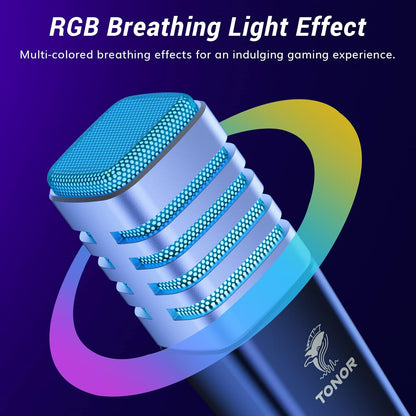 TONOR USB Gaming Microphone, RGB Streaming Microfono Set, PC Podcast Recording Computer Mic for PS4/5, Discord, Twitch, Cardioid Condenser Mic with Adjustable Boom Arm Stand TC30S+