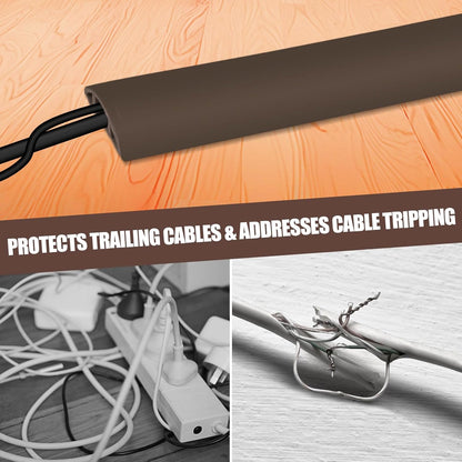 Floor Cord Cover Cable Cavity Self Adhesive Cord Hider Floor 10FT Floor Cable Management Power Cord Protector Floor Electric Cord Covers for Offices, Gym, Exhibitions (CoffeeBrown, 1.18" x 10')