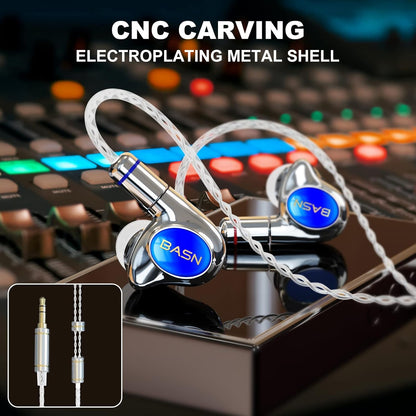 BASN Metalen PRO 4 Drivers in-Ear Monitors Headphones for Musicians, Noise Isolating Enhanced Bass Sound Earphones with CNC Metal Craft Shell, Wired Upgraded Detachable MMCX Cables(Sapphire)