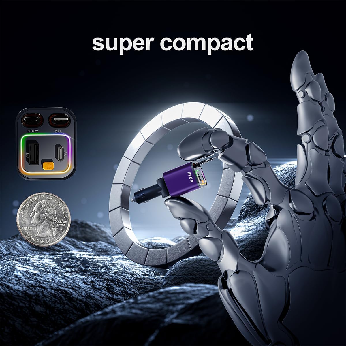 [2025 Mirco-Version] 4 in 1 Retractable Car Charger,69W Car Charger USB C,Cigarette Lighter Adapter,Fast Charging for iPhone 16e/16/15/14,13,Android (Purple, for Lightning+USB-C)