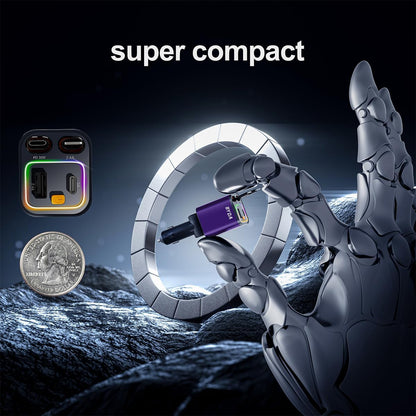 [2025 Mirco-Version] 4 in 1 Retractable Car Charger,69W Car Charger USB C,Cigarette Lighter Adapter,Fast Charging for iPhone 16e/16/15/14,13,Android (Purple, for Lightning+USB-C)