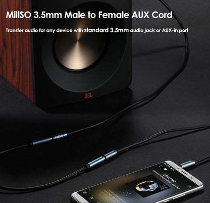 MillSO 3.5mm Headphone Extension Cable (6.6 Feet) TRRS 3.5mm Male to Female Stereo Audio Jack Extension Adapter Auxiliary AUX Cord for Headphones, Earbud, Speaker, Car Stereo, Home HiFi System
