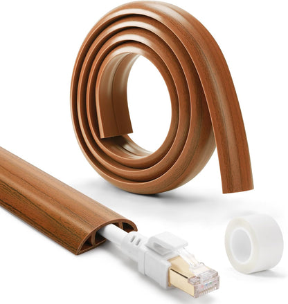Floor Cord Cover 10ft, Cord Hider Floor Brown Walnut Wood, Floor Cable Management Prevent Cable Trips, Floor Cable Cover Wire Covers for Power Cords, Cord Protector Cord Cavity W0.47in H0.28in