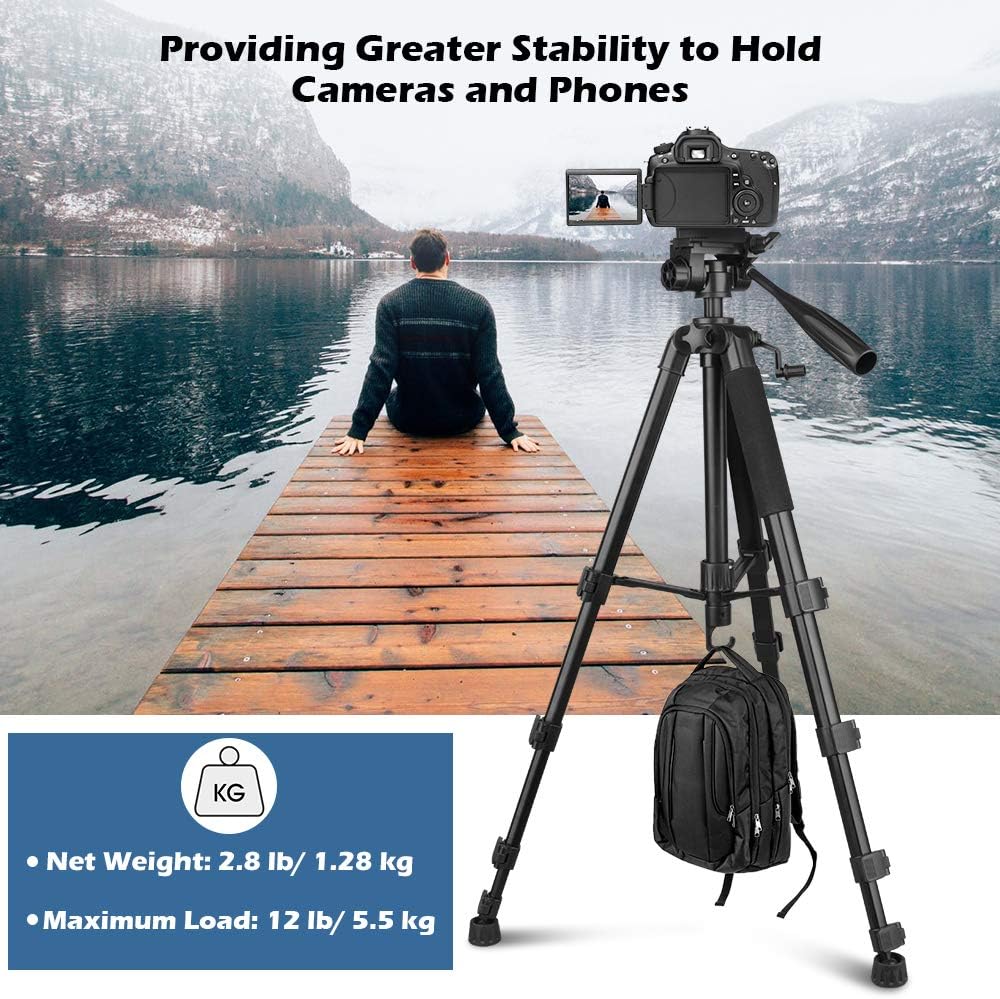 UBeesize 67” Camera Tripod with Travel Bag, Cell Phone Tripod with Bluetooth Remote and Phone Holder, Compatible with All Cameras, Cell Phones, Projector, Webcam, Spotting Scopes