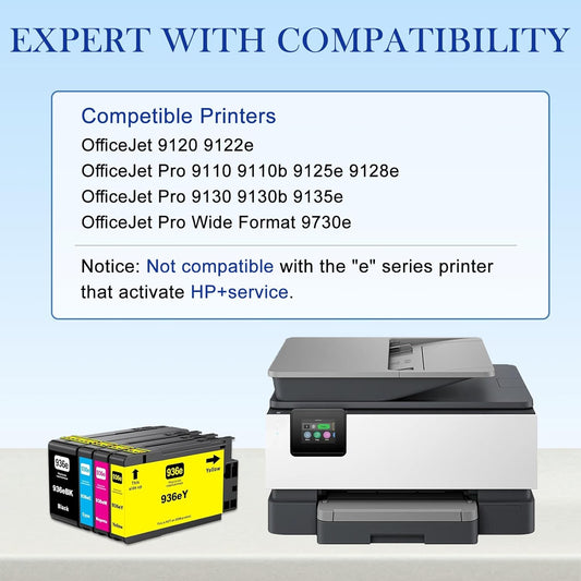 936e Ink Cartridges (with Chip) High Yield Combo 4-Pack Compatible for HP 936e 936 Ink Cartridges for OfficeJet Pro 9125e 9135e 9128e 9122e 9130b Wide Format 9730e Printers (BKCMY)
