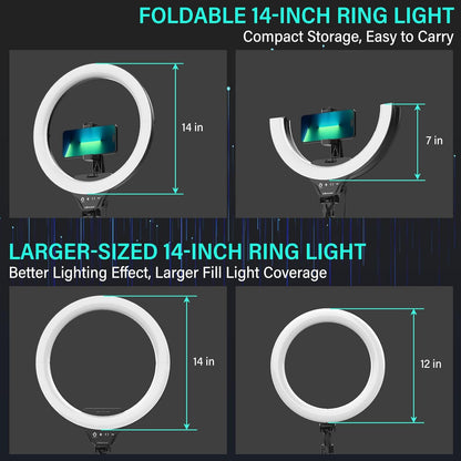 UBeesize 14'' Foldable Ring Light with 62'' Tripod Stand and Phone Holder, LED Selfie RingLight for iPhone with Remote, Circle Light for Tiktok/YouTube/Photography/Makeup/Live Stream