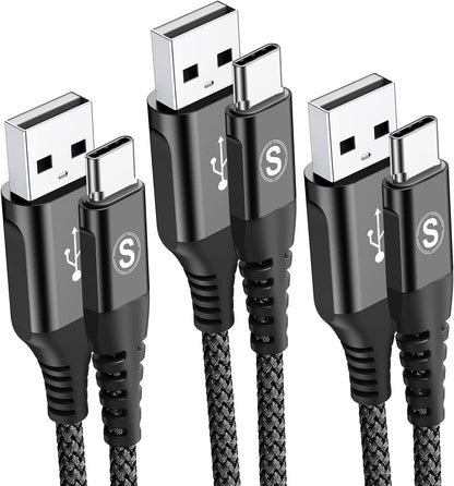 sweguard USB Type C Charger Cable [3-Pack,10ft+6.6ft+3.3ft] iPhone 16 Charger Nylon Braided Cord for iPhone 16 15 Pro Max Plus Samsung Galaxy S24 S23 S22 S21 S20 S10 Note 20 10 A54 Pixel LG Moto PS5