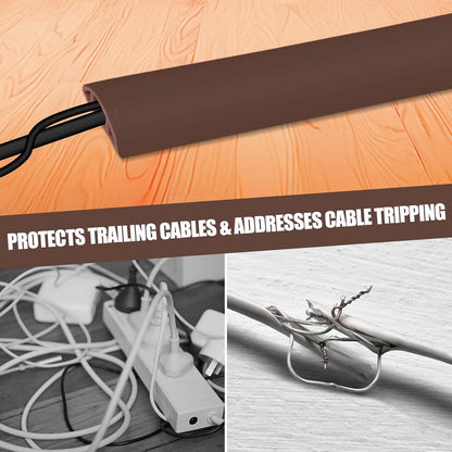 Floor Cord Cover Self Adhesive Cord Hider,10FT Cable Management, Extension Strip Protector for Wires, Prevent Cable Trips for Offices, Gyms, Exhibitions Cavity:0.51"(W) x 0.3"(H) Coffee