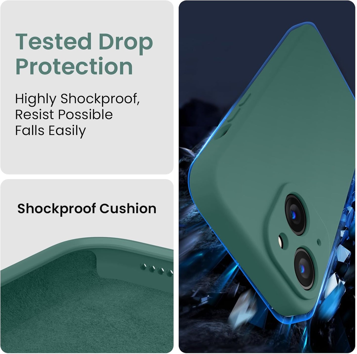 FireNova Designed for iPhone 14 Case, Silicone Upgraded [Camera Protection] Phone Case with [2 Screen Protectors], Soft Anti-Scratch Microfiber Lining Inside, 6.1 inch, Midnight Green