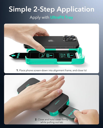 ESR 3 Pack 9H+ Glass for iPhone 16 Pro Max Privacy Screen Protector, [Military Grade Shatterproof & Longest Durable] Armorite Anti-spy Tempered Glass with UltraFit Tray