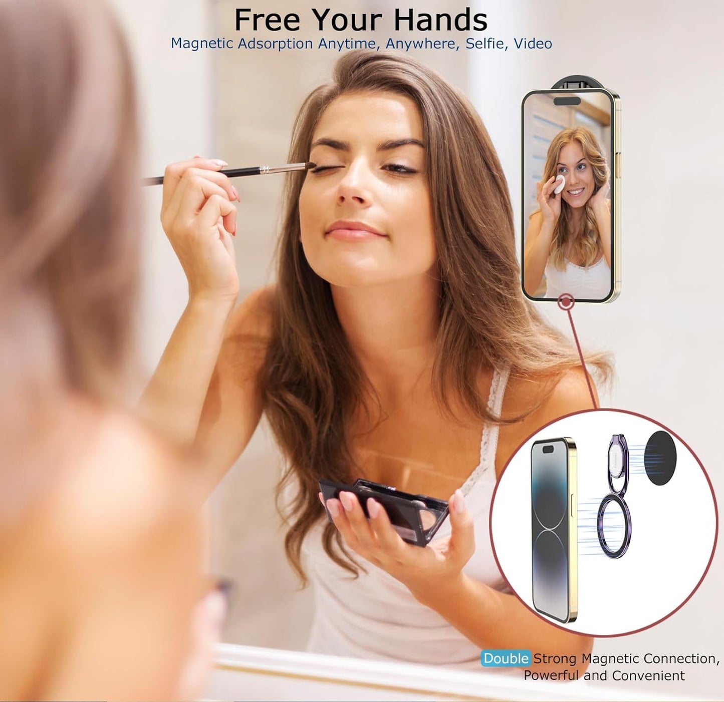 Magnetic Phone Ring Holder, Double Adjustable Phone Grip and Stand Compatible with MagSafe Ring Holder, Compatible with PopSockets MagSafe Ring Removable for iPhone & Android Phone, Purple