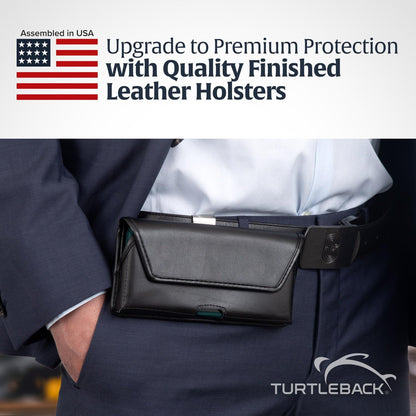 Turtleback Belt Clip for iPhone 16 Pro, 16e, 15 pro 14 Pro 13 Pro -Small- Fits w/Slim MagSafe Style Cases - Premium Black Leather, Horizontal Belt Holder, Magnetic Closure HD Rotating Belt Clip