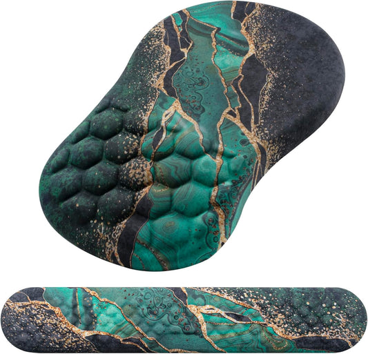 Mouse Pad Wrist Support, Laokiiy 2 in1 Keyboard Wrist Rest+ Ergonomic Mouse Pad, Non-Slip Wrist Rest for Computer Keyboard, Made Easy Typing & Relieve Wrist Pain（Green Gold Black Marble）