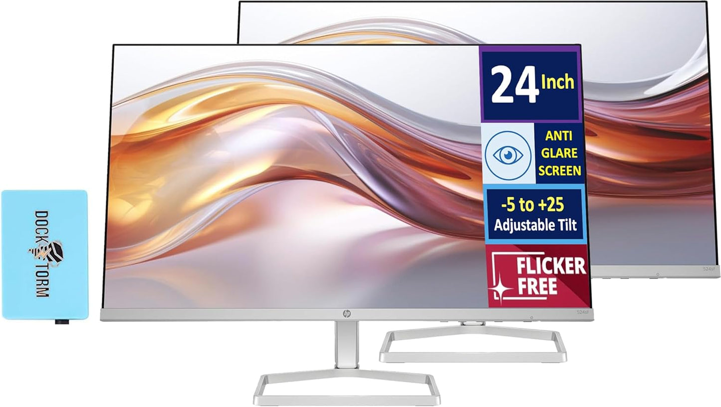 HP Series 5 524sf Monitor (Replaces M24f) 24" IPS FHD 300 nits Display, -5 to +25 Degrees Adjustable Tilt, Flicker Free, Anti-Glare, 1x HDMI, Black/Silver w/Dockztorm HUB USB Port Expander (2 Pack)