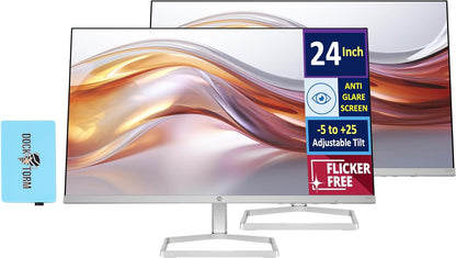 HP Series 5 524sf Monitor (Replaces M24f) 24" IPS FHD 300 nits Display, -5 to +25 Degrees Adjustable Tilt, Flicker Free, Anti-Glare, 1x HDMI, Black/Silver w/Dockztorm HUB USB Port Expander (2 Pack)