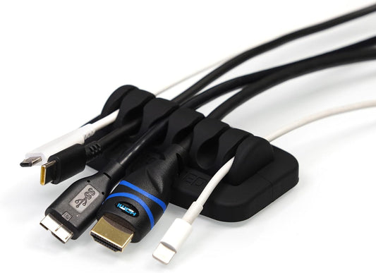 Desktop Cable Organizer, Weighted, Eco-Friendly Silicone, No Bad Smell, Bundled with 4 Reusable Cable Ties (Black)