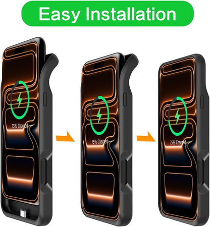 Battery Case for iPhone 17 Pro Max,12000mAh Rechargeable Portable Charging Case with Wireless Charging Compatible for iPhone 17 Pro Max (6.9inch) with Carplay Extend Battery Pack Charger Cover (Black)