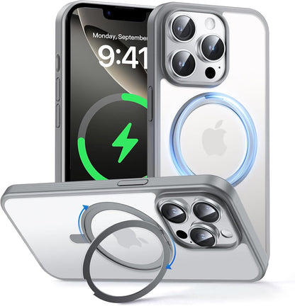 MAGIC JOHN 360° Rotatable Magnetic Invisible Stand for iPhone 14 Pro Case [Anti-Slip Grip] [Compatible with MagSafe] 16FT Shockproof for iPhone 14 Pro Case with Kickstand, Gray