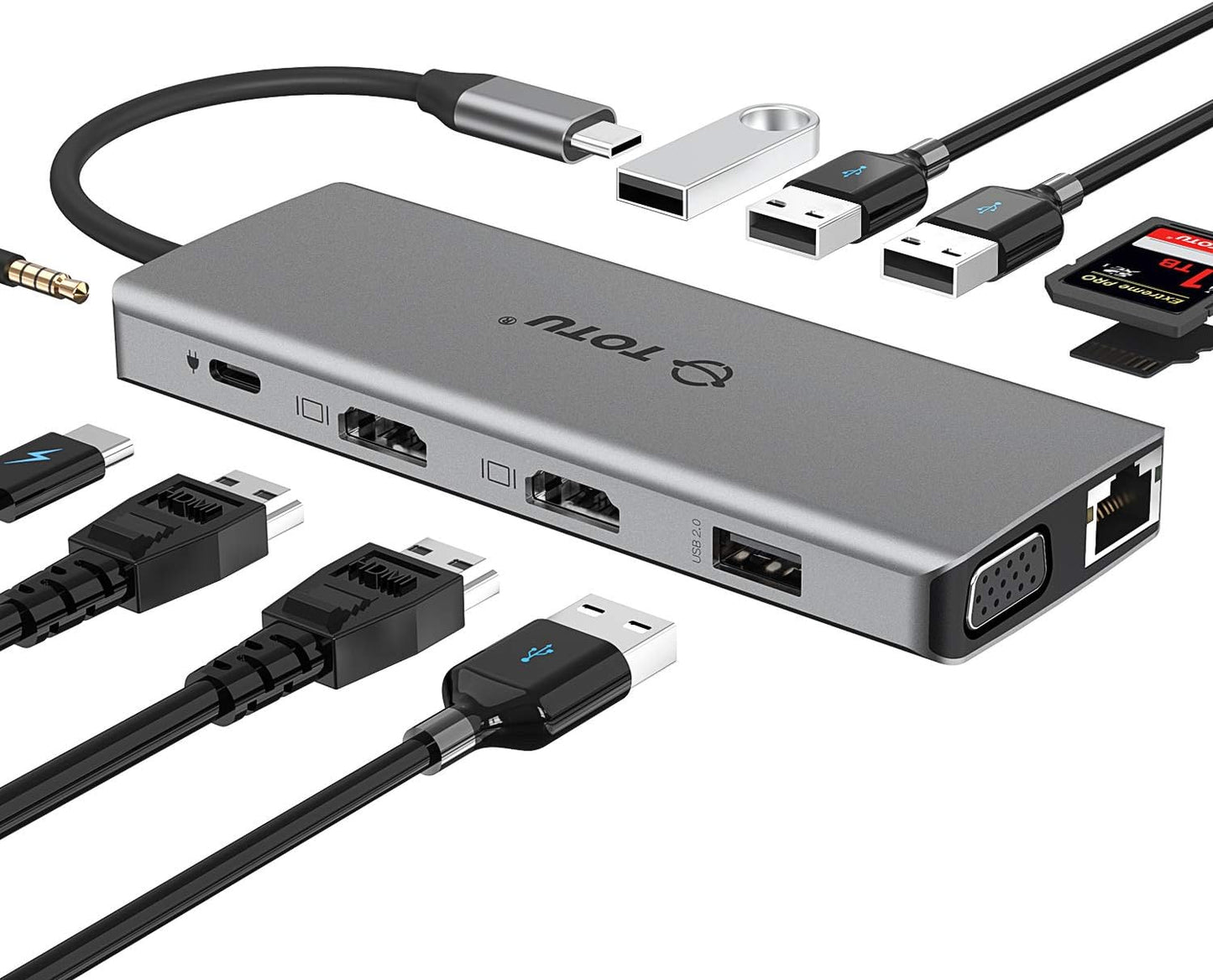 TOTU 13-in-1 USB-C Hub with Ethernet, 4K HDMI, VGA, PD, SD/TF Cards Reader, Mic/Audio Docking Station for MacBook Pro Air XPS and Other USB-C Laptops