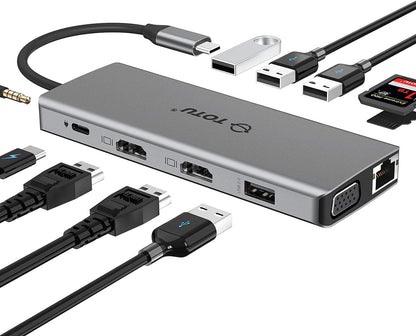 TOTU 13-in-1 USB-C Hub with Ethernet, 4K HDMI, VGA, PD, SD/TF Cards Reader, Mic/Audio Docking Station for MacBook Pro Air XPS and Other USB-C Laptops