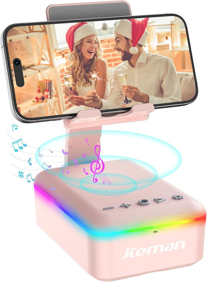 JTEMAN Gifts for Men Women,Cell Phone Stand with Bluetooth Speaker and LED Light,Cool Tech Gadgets,Unique Birthday Gifts for Men Husband Mom Dad-Pink