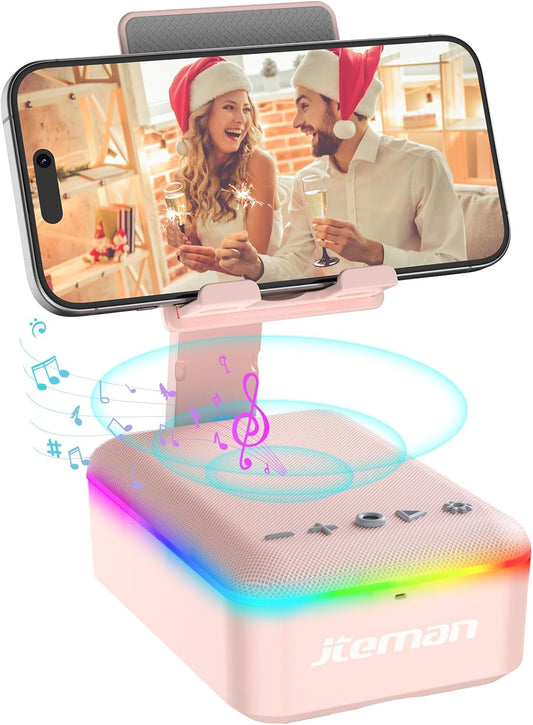 JTEMAN Gifts for Men Women,Cell Phone Stand with Bluetooth Speaker and LED Light,Cool Tech Gadgets,Unique Birthday Gifts for Men Husband Mom Dad-Pink