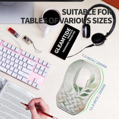 Ergonomic Raised Mouse Pad Wrist Support with Bilateral Slope Memory Foam Mousepad for Wrist Rest and Carpal Tunnel Pain Relief 11.8x7.9〃 Green Leaf