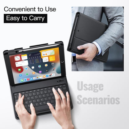 JETech Keyboard Case for iPad 10.2-Inch (2021/2020/2019 Model, 9th/8th/7th Generation) with Pencil Holder, Magnetic Detachable Bluetooth Wireless Keyboard, Soft TPU Back Stand Cover (Black)