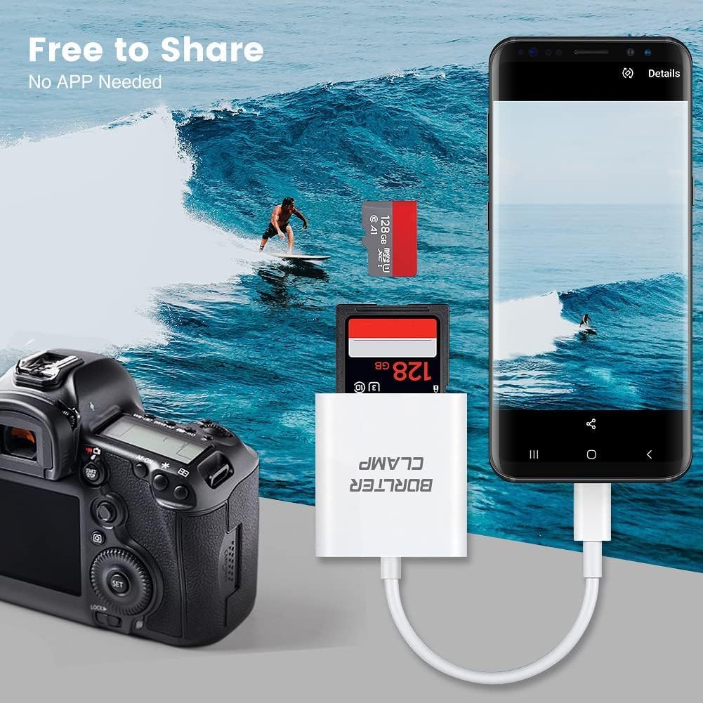 USB C to SD Card Reader, BorlterClamp Type C to SD/Micro SD Memory Card Reader Adapter Compatible with MacBook, Laptops, Tablets, Smartphones