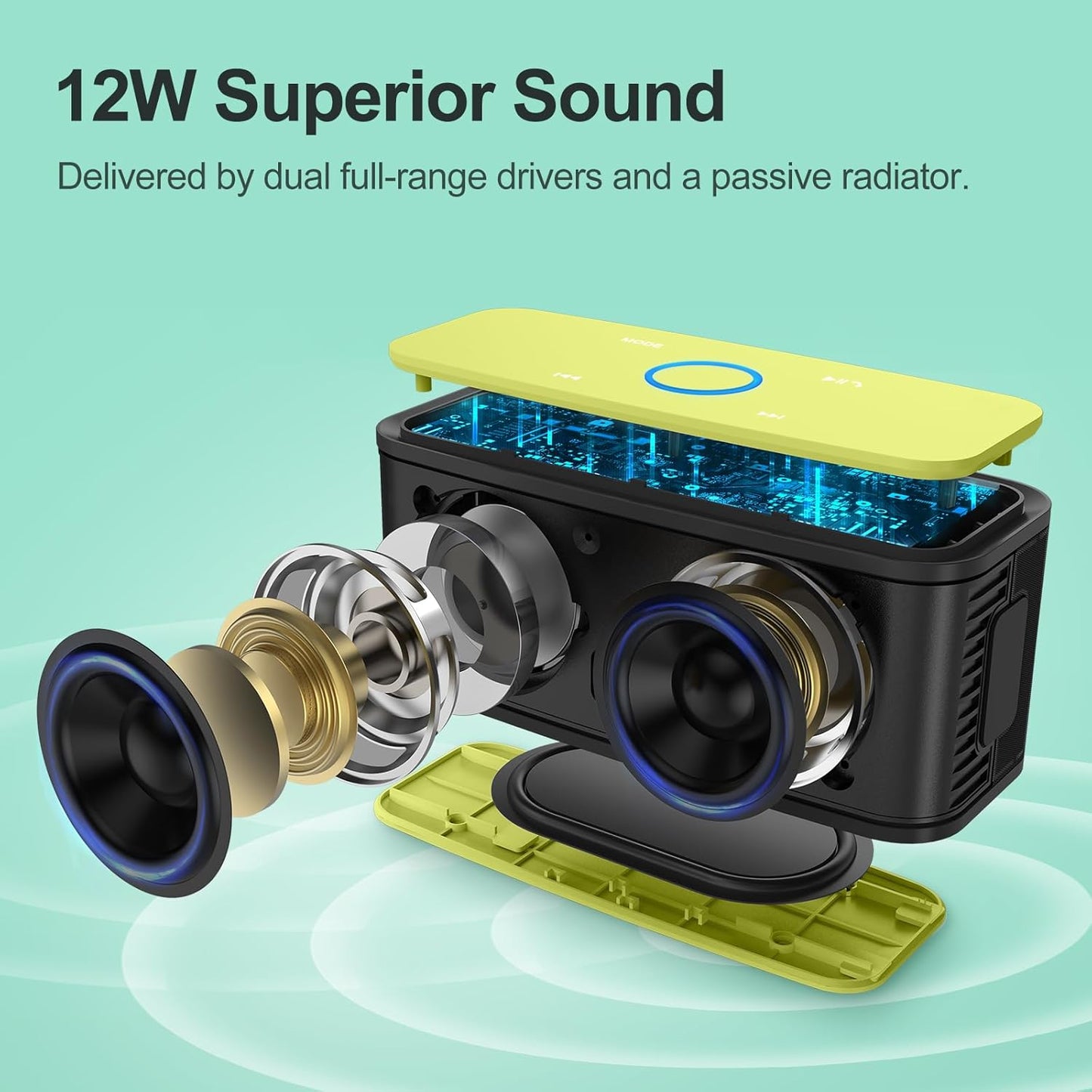 DOSS SoundBox Touch Wireless Bluetooth Speaker with 12W HD Sound and Bass, IPX5 Water-Resistant, 20H Playtime, Handsfree, Portable for Office, Home, Outdoor, Travel-Yellow