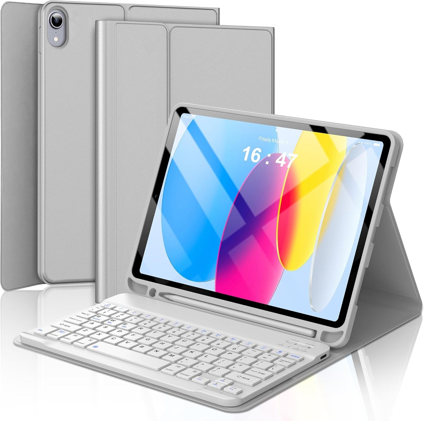 Keyboard Case for iPad 10th Generation 2022 10.9-inch - Rechargeable Detachable Wireless Bluetooth Keyboard - Smart Folio Cover with Pencil Holder for 10.9 inch Apple iPad 10th Generation, Grey