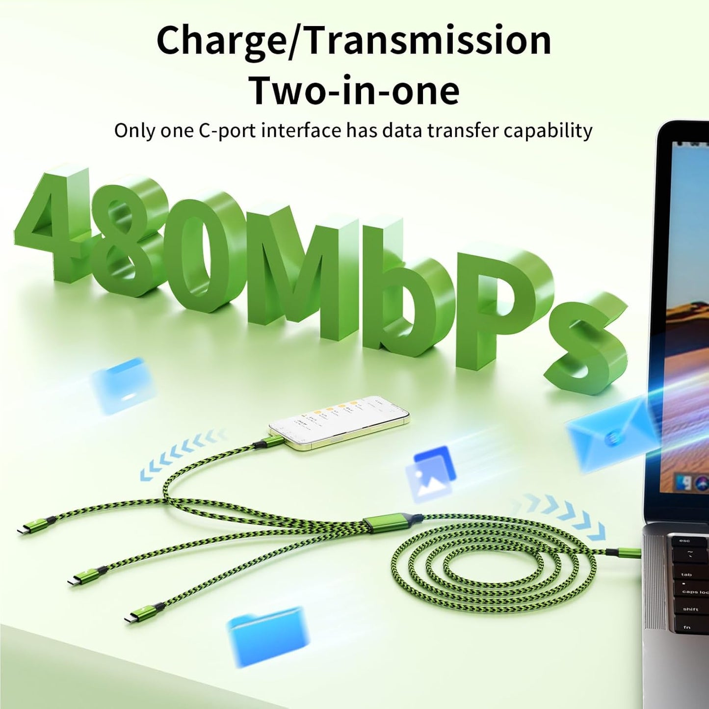 USB C Splitter Multi Charging Cable for Multiple Devices, Fast Charging 4 in 1 Charging Cord, 2Pack 5 FT USB C Phone Charger Cable with 4 Type-C Ports for iPhone 16 15 Pro Samsung S24 S23