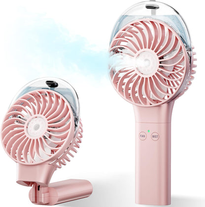 PANERGY Handheld Misting Fan – Rechargeable Battery Operated,Handheld Personal Fan with Mist Spray, Electric Hand Fans, 180° Foldable Mister Fans for Travel, Camping, Disney, Concerts, Office(Pink)