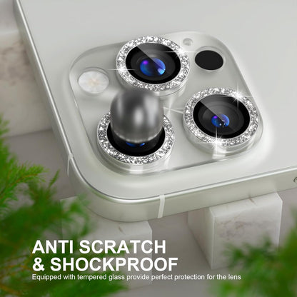 Choiche Compatible for iPhone 16 Pro/iPhone 16 Pro Max Camera Lens Protector, Bling Camera Cover with 9H Tempered Glass Lens Screen Protector Metal Ring Decoration Accessories(Clear-Silver)