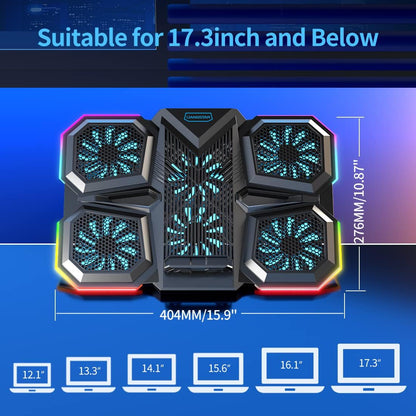 LIANGSTAR Laptop Cooling Pad Gaming Laptop Cooler, Laptop Fan Cooling Stand with 6 Quiet Fans for 15.6-17.3 Inch, 7 Height Adjust, RGB LED Light 4 Modes, Switch Control Fan Speed, 2 USB Port, 2023 New