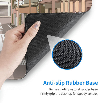 Tokyo Street Anime Kawaii Large Gaming Mousepad XXL Beige Cute Desktop Laptop Keyboard Mouse Mat Desk Pad Big 31.5''x15.7'' with Stitched Edges Non-Slip Rubber Base