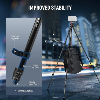 NEEWER Basics 66.5"/169 cm Travel Tripod for Camera, Lightweight Portable DSLR Stand with Ball Head, Arca Type QR Plate, Cell Phone Holder Compatible with iPhone Video Recording, Max Load 11 lb, TP12