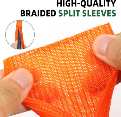 Split Wire Loom Tubing, Cable Protector Sleeve, Braided Cable Management for TV/Computer/Home Theater/Engine Bay, Cord Protectors from Pets No Chew (Orange, 3/4"-10ft)