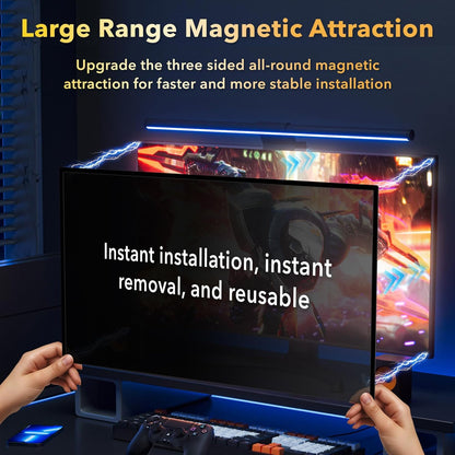Magnetic 2 Pack Invisible Hidden Design Computer Privacy Screen Filter 24 Inch for Frameless Monitor 16:9 Aspect Ratio, Removable Anti Glare Blue Light Protector, Double Sided Reversible Eye Care Film