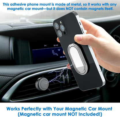 Phone Ring Holder Finger Kickstand, 360° Rotation Metal Phone Grip for Magnetic Car Mount Foldable Cell Phone Stand Compatible with Most Smartphones Silver