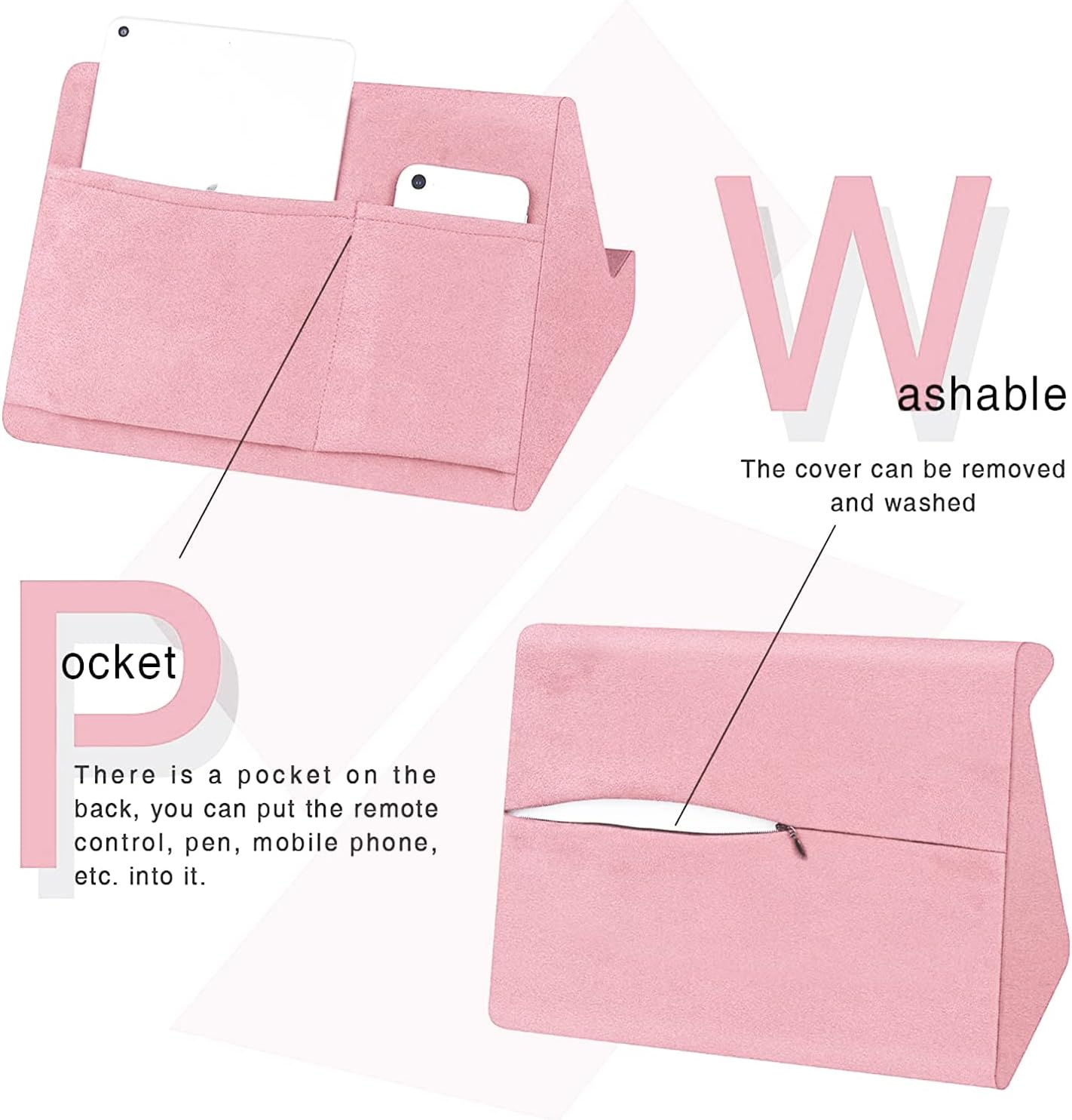 Soft Tablet Stand Pillow with Pocket,Adjustable 3 Viewing Angle,Lazy Holder for Bed Sofa,Compatible with iPads Tablets eReaders Smartphones Books Magazines (Light Pink)