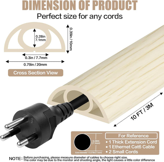 Floor Cord Cover Self Adhesive Cord Hider,10FT Cable Management, Extension Strip Protector for Wires, Prevent Cable Trips for Offices, Gyms, Exhibitions Cavity:0.3"(W) x 0.28"(H) Yellow Wood