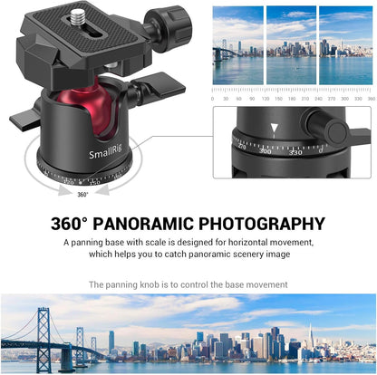 SmallRig Mini Ball Head, Tripod Head Camera 360° Panoramic with 1/4" Screw 3/8" Thread Mount and Quick Release Plate Metal Ball Joint for Monopod, DSLR, Phone, Gopro, Max Load 4.4lbs/2kg - BUT2665